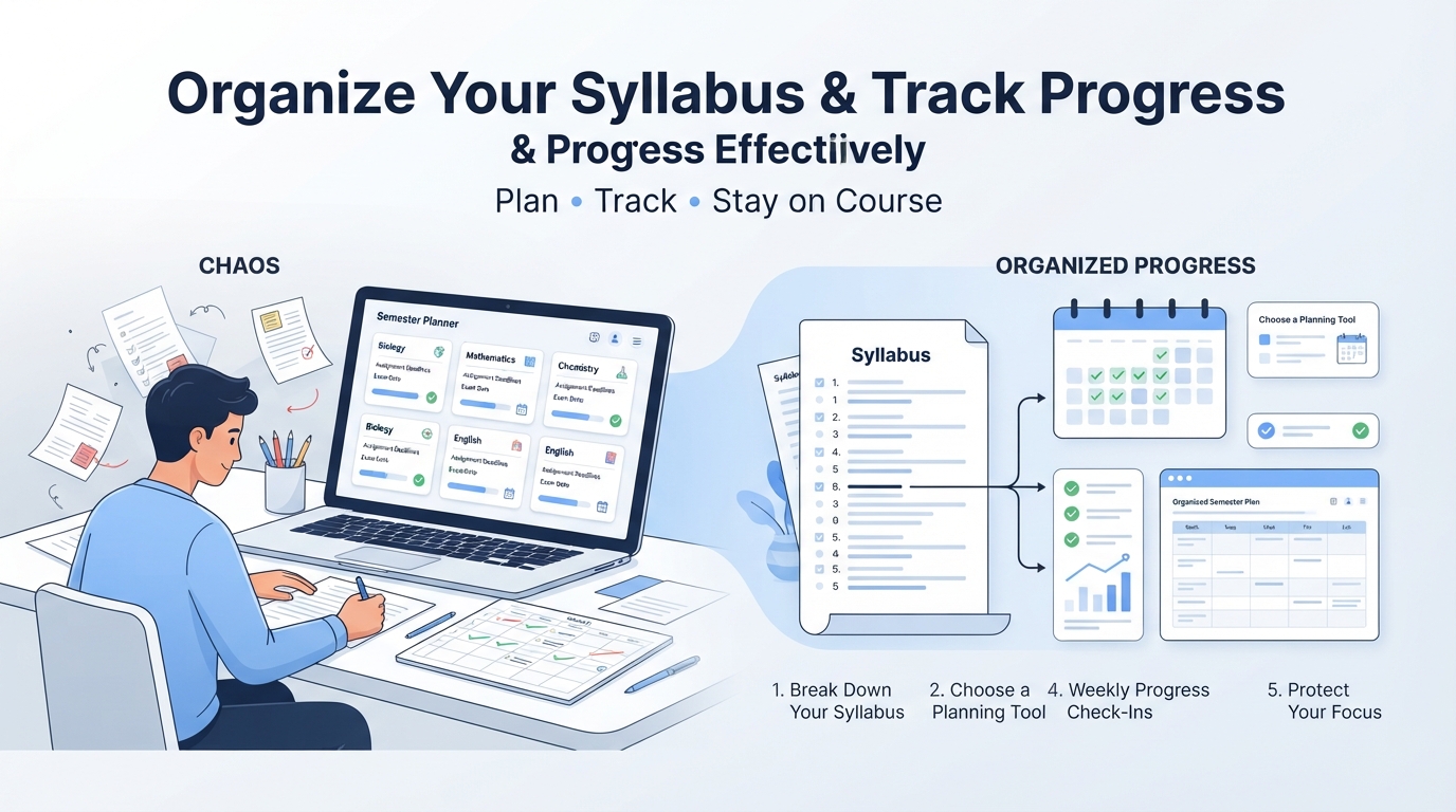 College student organizing a syllabus and tracking semester progress